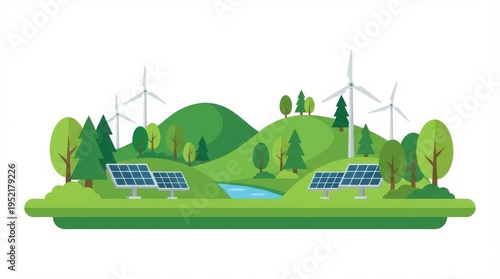 Renewable Energy Landscape Illustration.