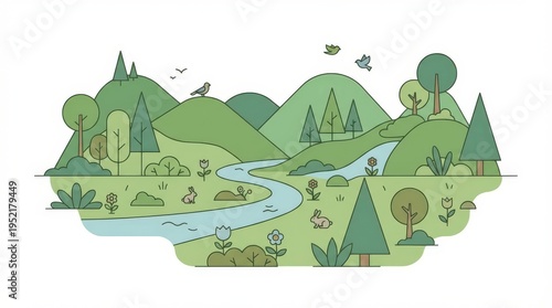 Serene green landscape with river.