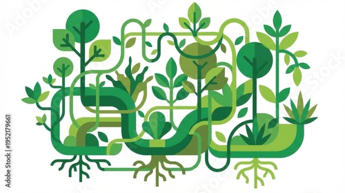 Green plants and roots illustration.