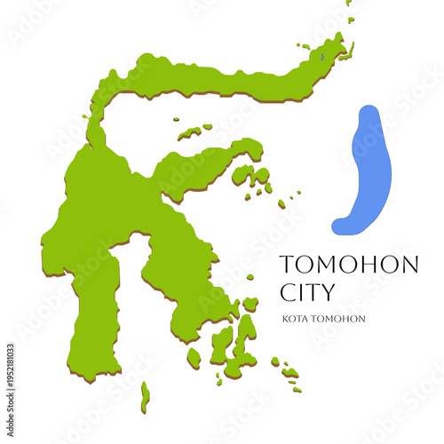 Creative island map of North Sulawesi with Tomohon City emphasized using a simple and clear layout ideal for regional and urban mapping visuals