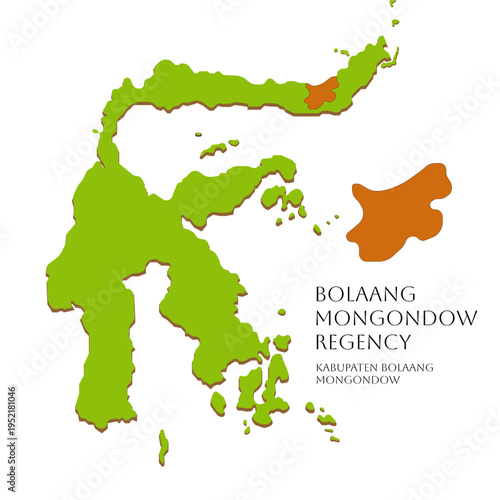 Detailed vector illustration of North Sulawesi map with Bolaang Mongondow Regency highlighted in a clean and structured geographic layout