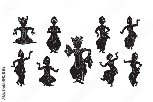 Canvas-taulu balinese dancer group dancing silhouette