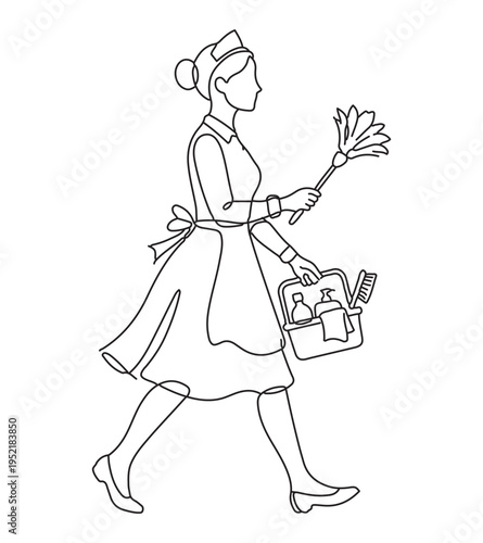line drawing of a housemaid