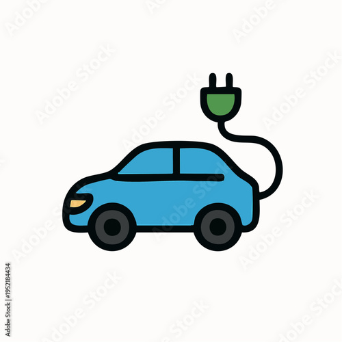 Vibrant icon depicting an electric vehicle actively charging its battery, symbolizing sustainable transportation, green energy initiatives, and future-forward eco-friendly mobility solutions