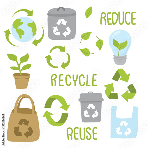 recycle sign, environmental sustainable city, eco, ecology, environment, green earth concept. vector illustration