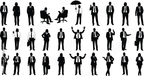 Business Professional Silhouette Set with Men and Women Standing Sitting Success Celebration Office Staff and Corporate Executive Manager Vector Illustration Illustration
