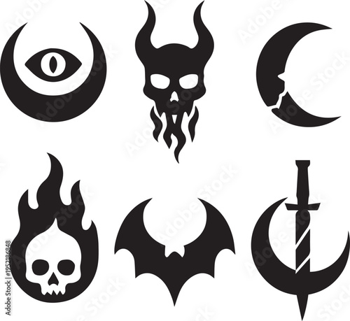 Collection of dark and ominous symbols
