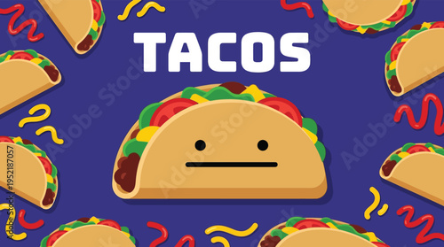 Funny Mexican Taco Character Pattern Fast Food Background Vector