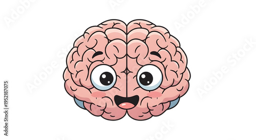 cute cartoon human brain character smiling simple 