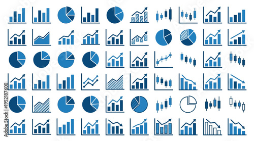 Diverse Financial and Data Visualization Blue Flat Vectors