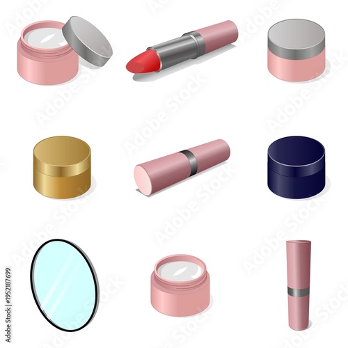 Complete Essential Cosmetic Beauty Kit with Lipstick Cream Jars and Mirror