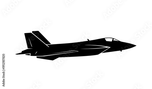 Stealth fighter jet silhouette vector military aircraft side profile isolated on white background