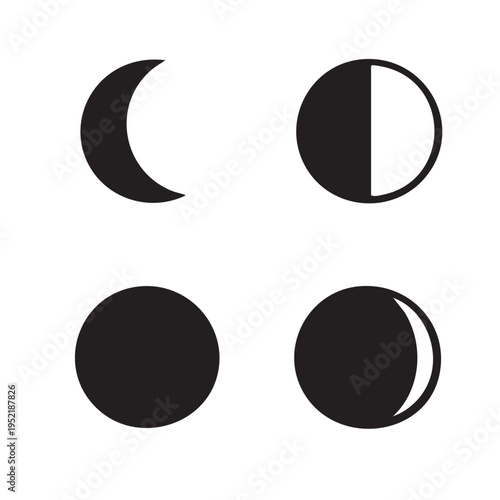 Lunar Cycle Moon Phase Silhouette Illustrations Set