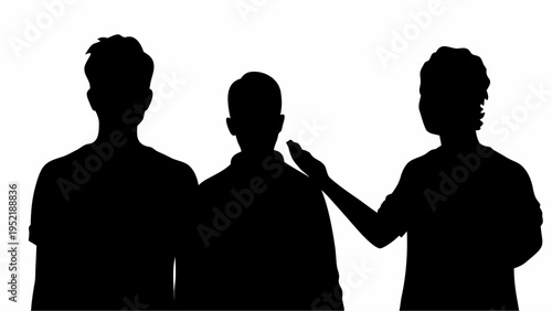 Three people in silhouette discussing ideas in a creative team meeting with a gesturing colleague