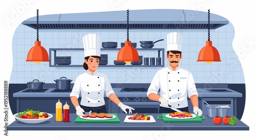 Chefs Preparing Food Together.