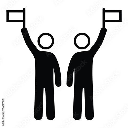 Two people holding up signs in protest or celebration together outdoors icon