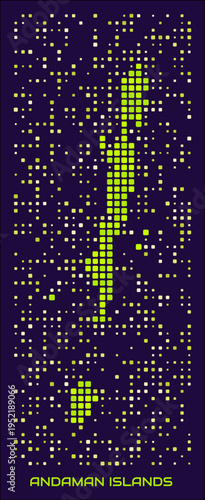 Andaman Islands dots map. India. Digital style shape of the island. Andaman Islands map and title lime colored square dots with round corners. Awesome Vector Illustration.