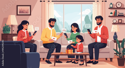 Family Using Smartphones Together.