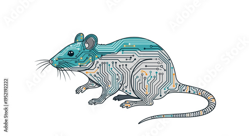 Circuit board mouse with blue tones. Vector Illustrations. EPS Editable