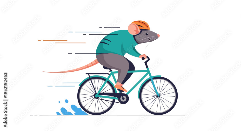 Fototapeta premium Mouse Riding Bicycle Fast Motion. Vector Illustrations. EPS Editable