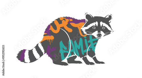 Raccoon with colorful graffiti art. Vector Illustrations. EPS Editable