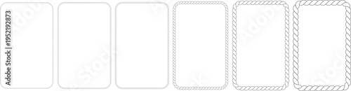 A series of six vertical rounded rectangular frames showing increasing rope texture thickness on a white surface