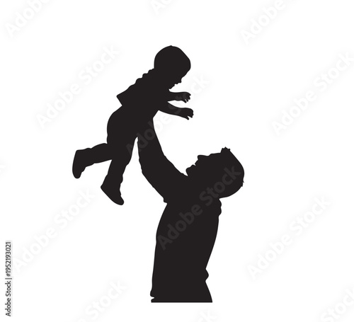Silhouette of a father lifting his child in the air, celebrating a moment of joy and connection