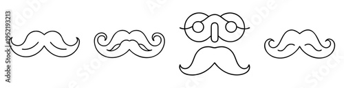 Variety of stylized mustache drawings displayed in a simple line art fashion