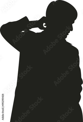 Silhouette of man scratching back of head, confused or pensive male character, vector illustration set
