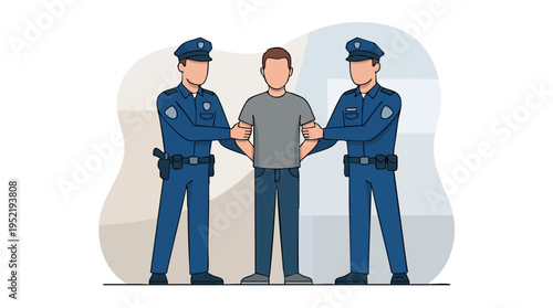 Policemen Handcuffing a Suspect During an Arrest or Police Intervention