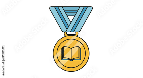 Golden Medal with Open Book Illustration.