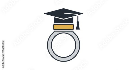 Graduation Cap on Engagement Ring Symbolizing Education and Marriage.