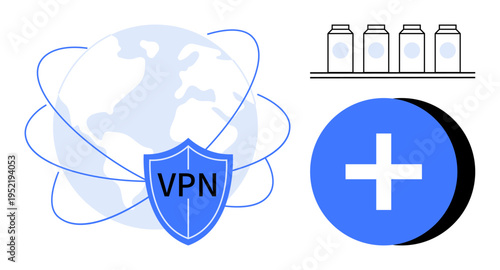 VPN security concept. VPN shield secure global connections and online data protection. VPN ensures anonymous browsing and privacy. For cybersecurity, tech, data privacy, online safety
