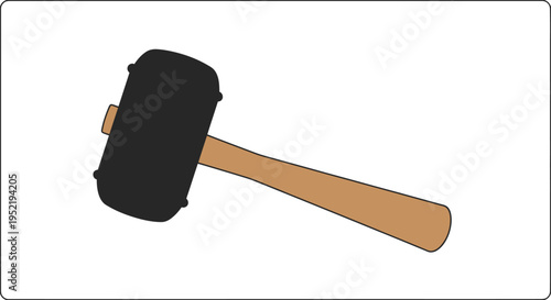 Large Black Rubber Mallet with Wooden Handle.