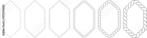 Six vertical hexagonal frames demonstrating increasing rope texture thickness from thin line to bold twist