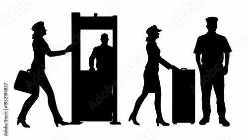 Airport security check silhouette vector people passing through metal detector
