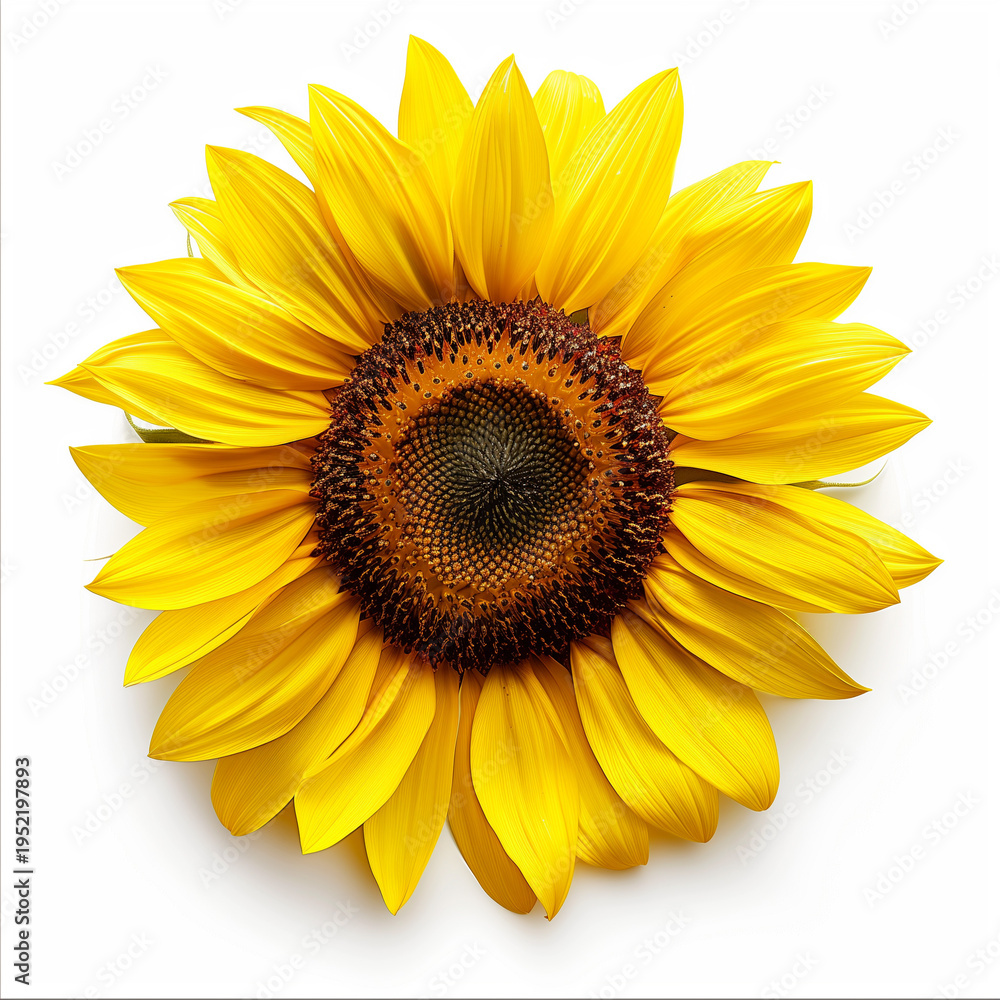 Fototapeta premium A bright and beautiful sunflower with yellow petals and a dark center