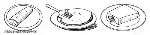 Plate and fork set with continuous linear design featuring plate, fork, dining, line art with vector and illustration and minimalist style