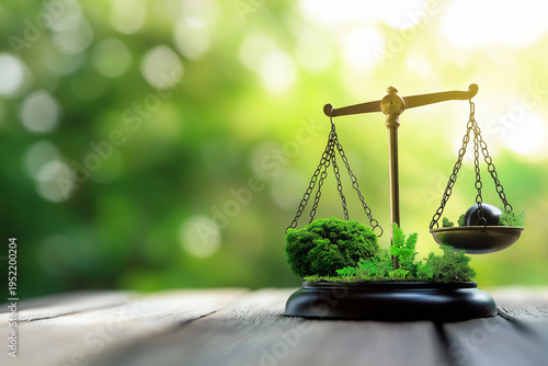 Environment Law for Sustainability Climate. gavel with scale and green icon Environmental Law International for environmental protection regulation. Sustainable environment conservation concept