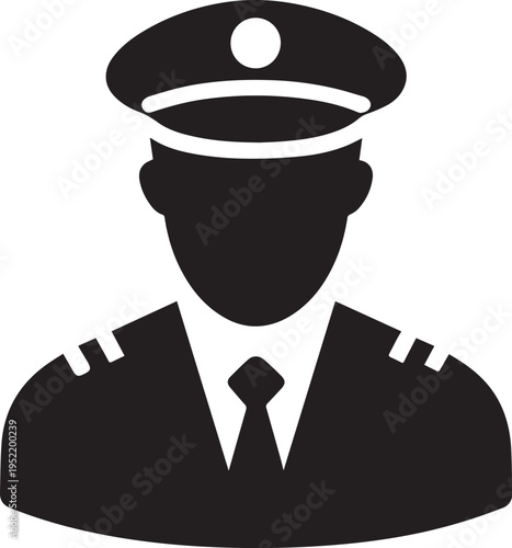 Hand Drawn Male Pilot Black and White Avatar Illustration in Minimal Line Art Style Design