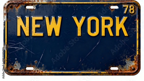 New York state license plate vintage rusty metal old car tag design