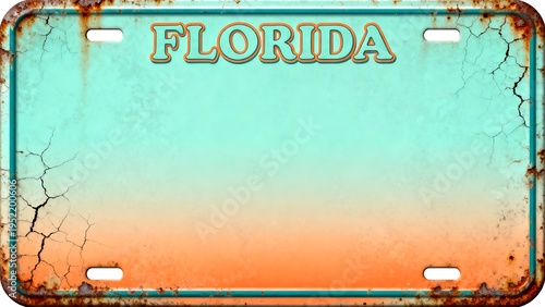 Florida state license plate colorful retro classic car tag design