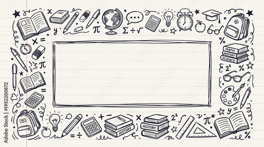 Fototapeta premium School Doodle Frame with Education Supplies