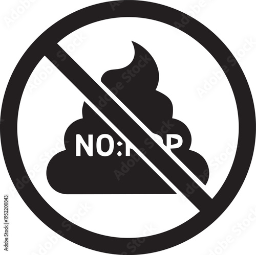 A clear and concise black and white graphic depicting a forbidden symbol over a stylized pile of human waste, accompanied by a text warning, signifying a strict prohibition