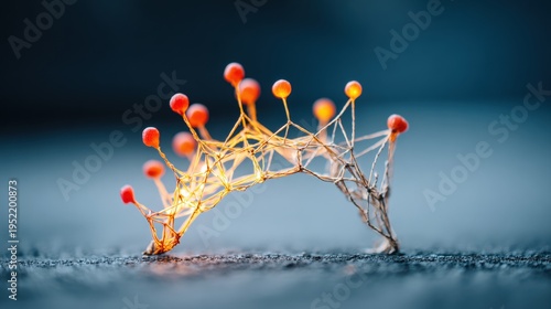 Abstract Crown of Light: Delicate Structure with Glowing Red Orbs