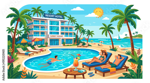 Tropical Resort Vacation Beach Poolside Relaxation