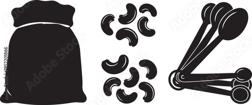 Measuring Spoons and Macaroni Pasta with Bag Isolated on white background