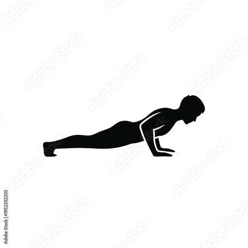 Woman doing push-up exercise in silhouette black and white minimalist fitness workout at home or gym