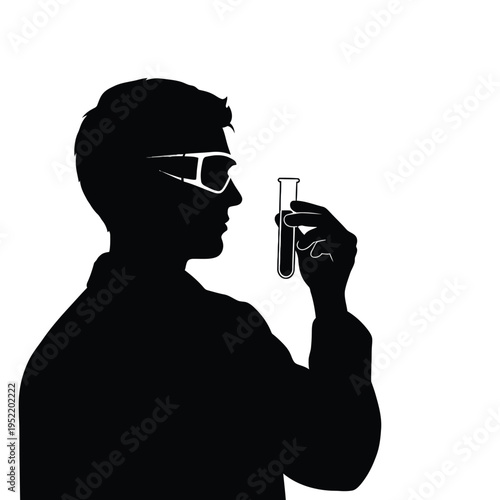 Scientist Examining Test Tube with Safety Goggles in Laboratory Setting Silhouette