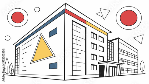 Retro space age 1960s concept illustration showing a futuristic building